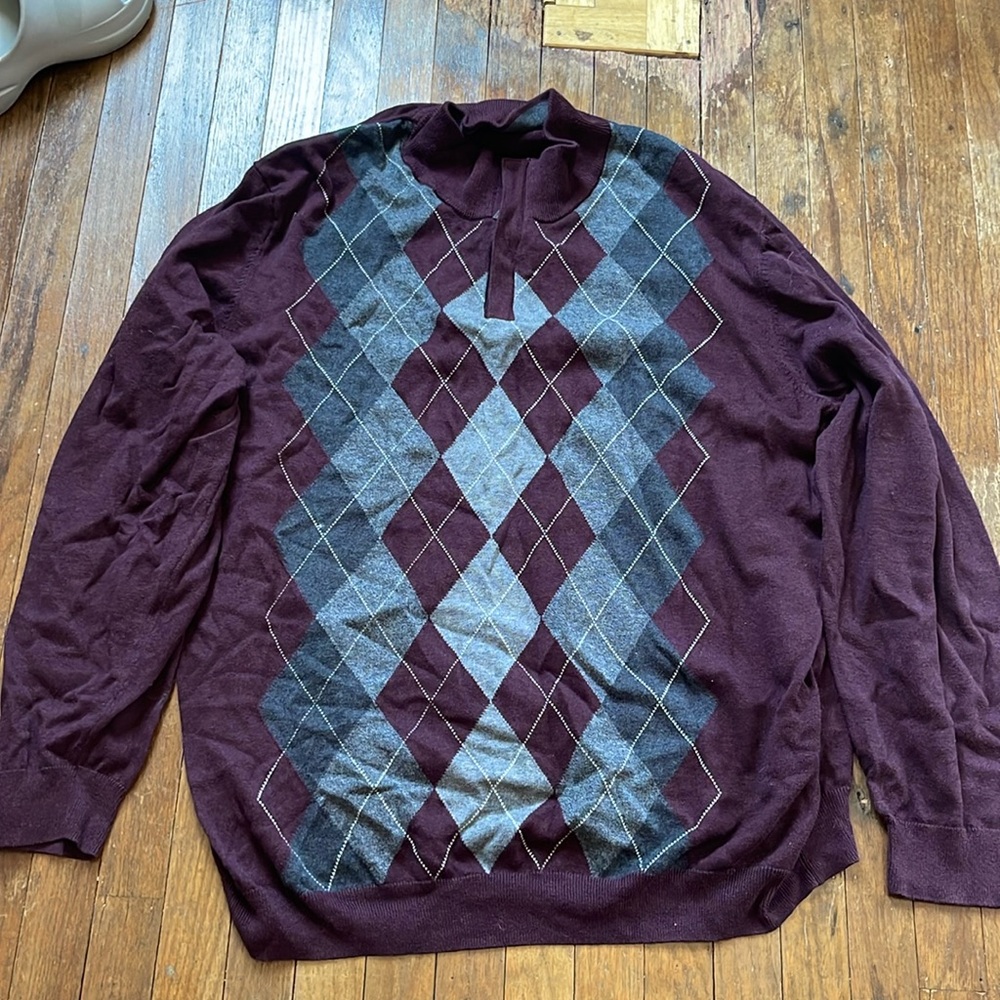 Men’s Maroon Argyle Half Zip Sweater Tasso Elba Macys Preppy